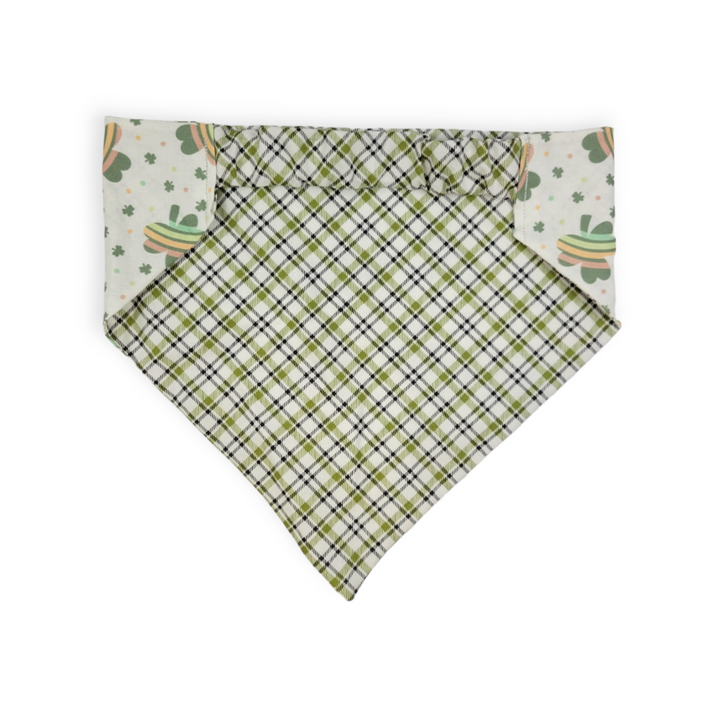 Rainbow Shamrock/Green Plaid Slip-on Scrunchie Bandana (X-Large)
