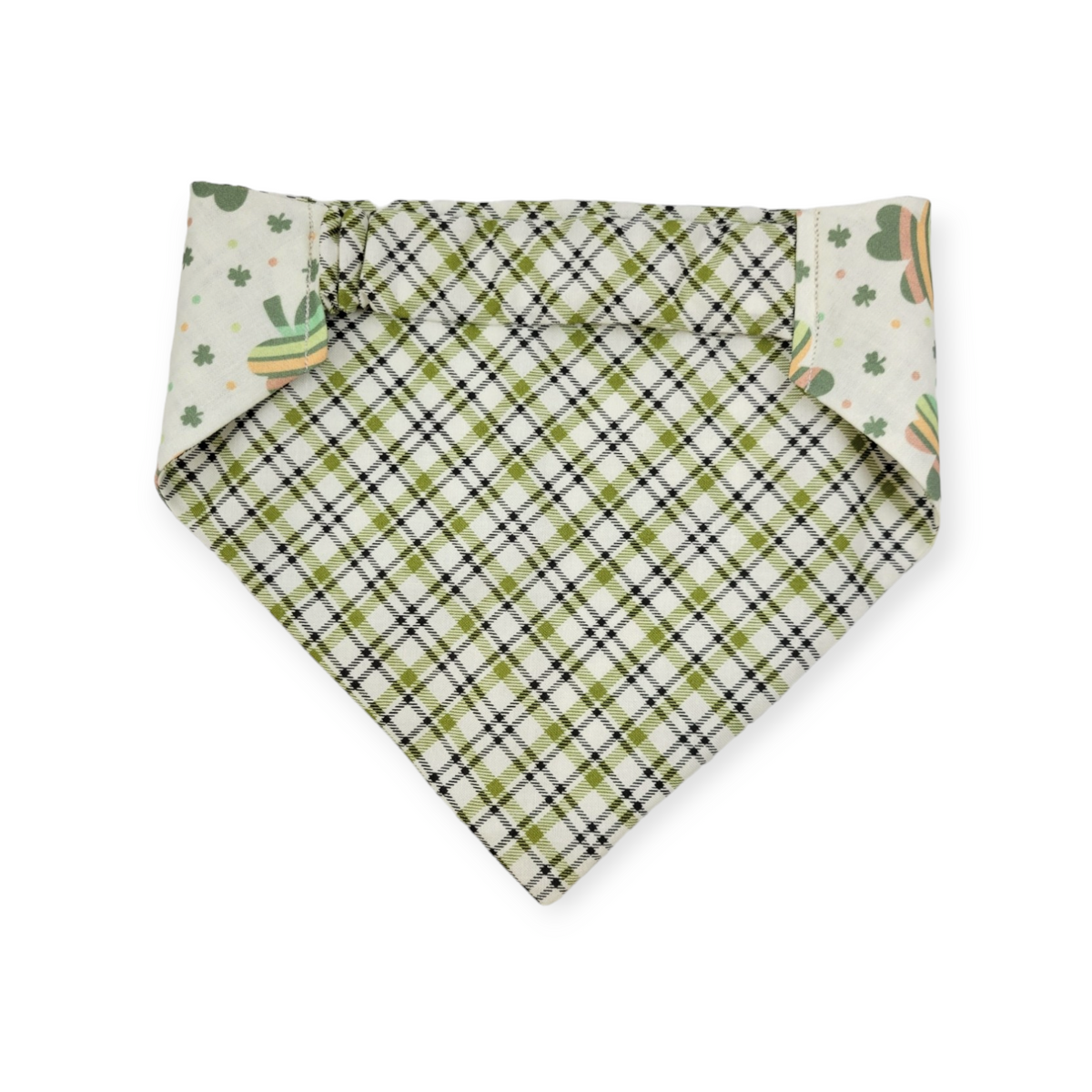 Rainbow Shamrock/Green Plaid Slip-on Scrunchie Bandana (Medium/Large)