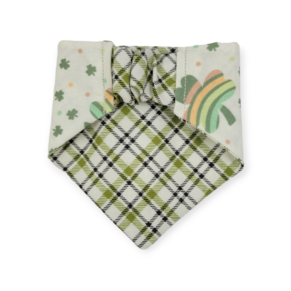 Rainbow Shamrock/Green Plaid Slip-on Scrunchie Bandana (XX-Small)