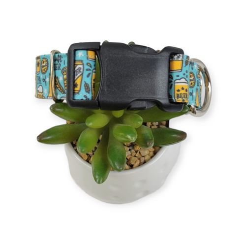Beer on Aqua Dog collar (Medium, 1" wide)