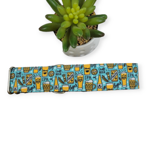 Beer on Aqua Dog collar (Large, 1.5" wide)