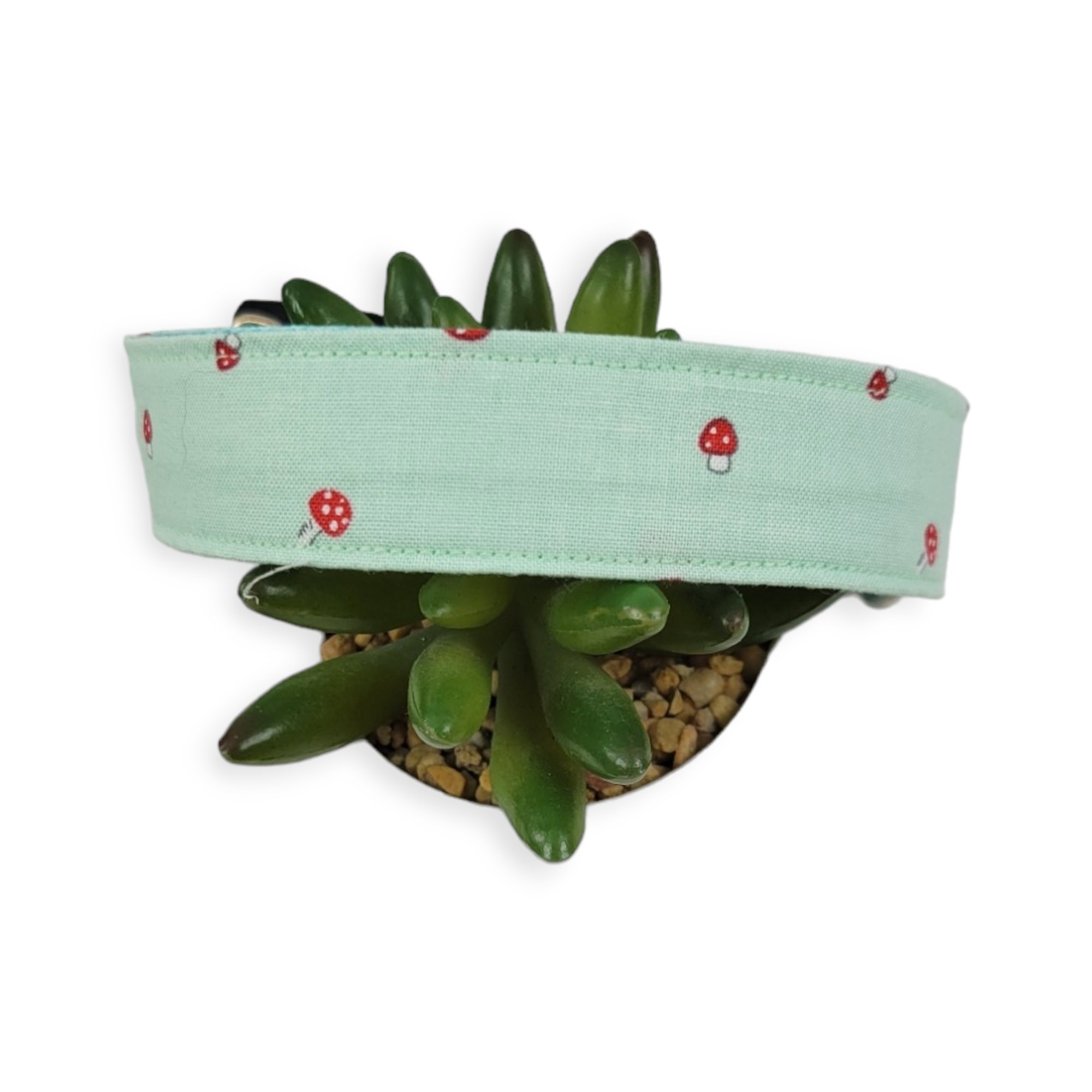 Tiny Mushrooms on Mint Dog collar (Large)