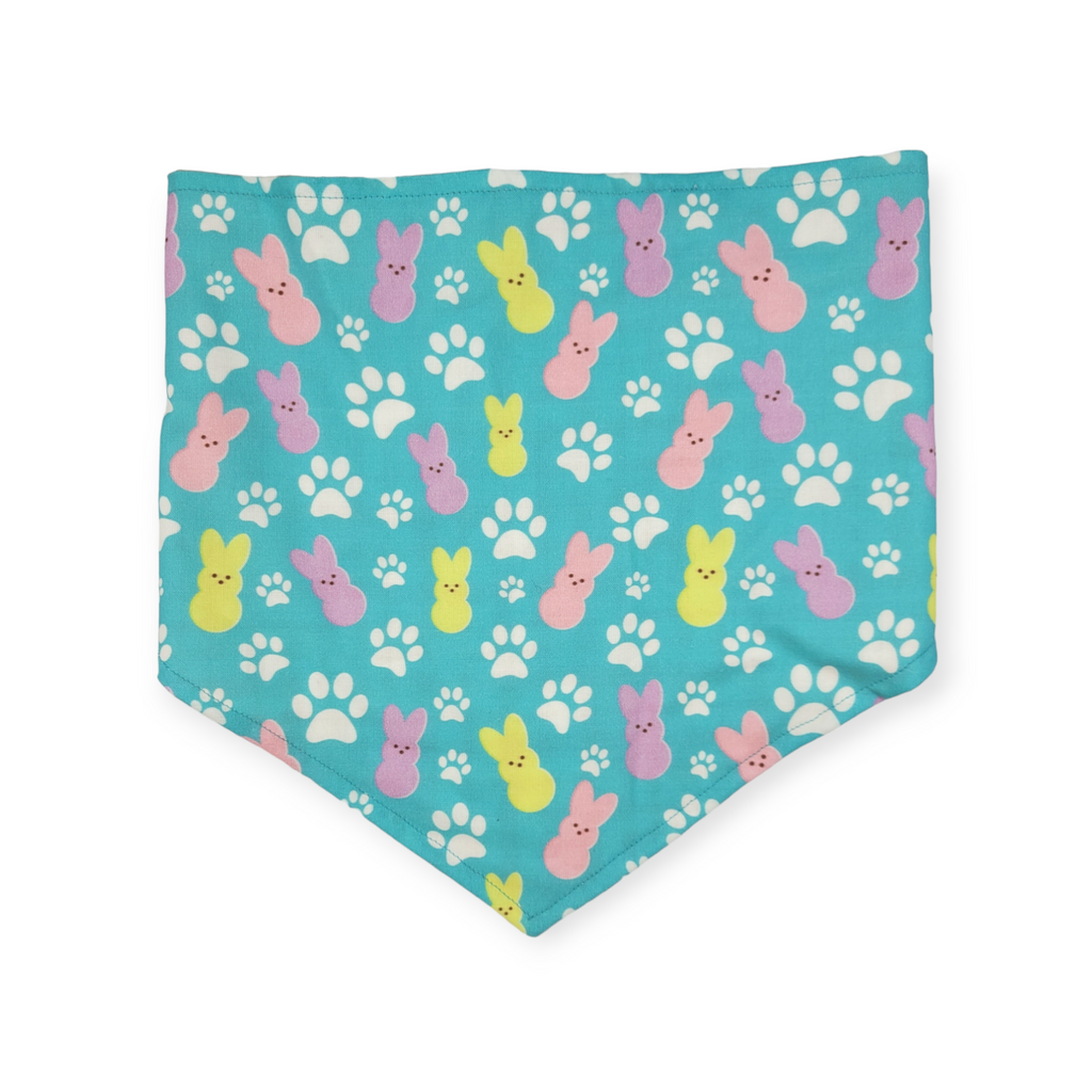 Easter Bunny Paw Prints/ Peach Gingham Plaid Reversible Tie-on Bandana (Large)