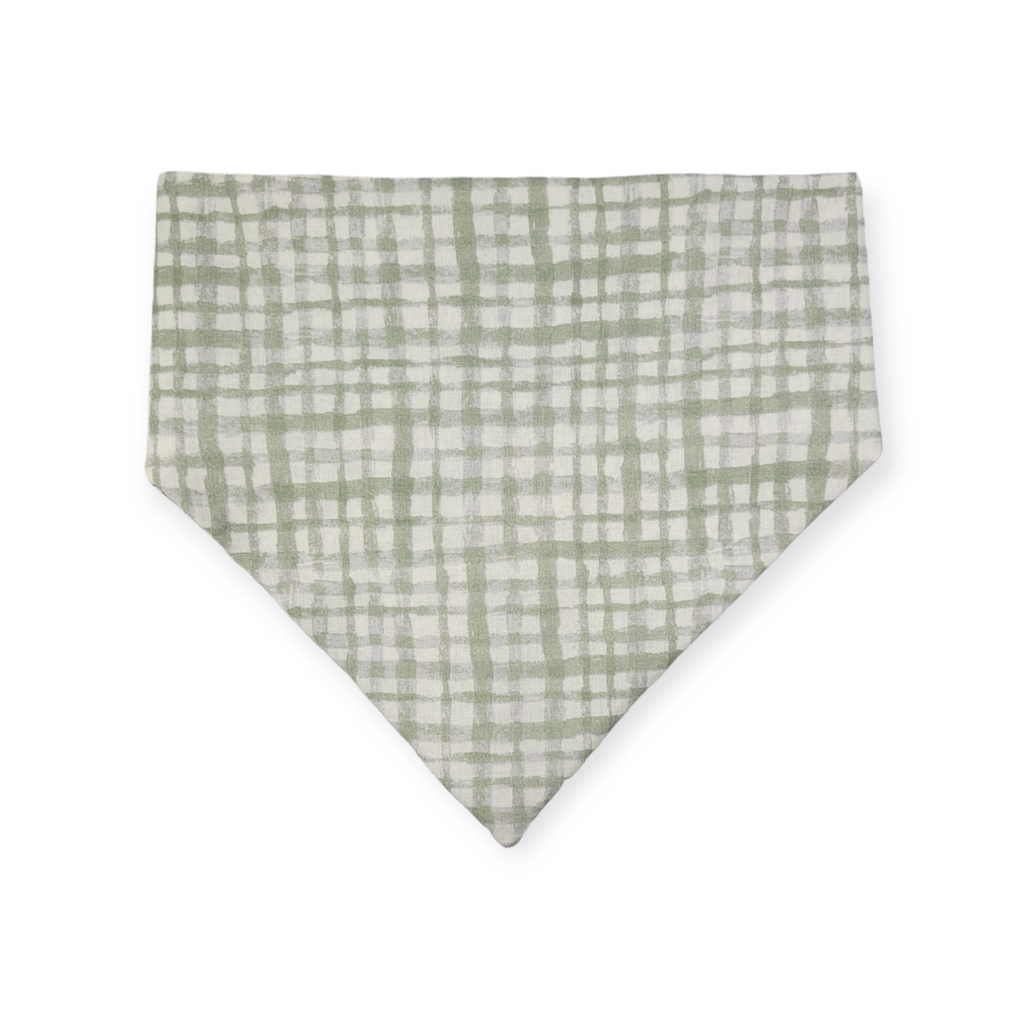 St. Patrick's Day Lucky Dog / Gingham Sage Plaid Slip-on Scrunchie Bandana (Large/X-Large)