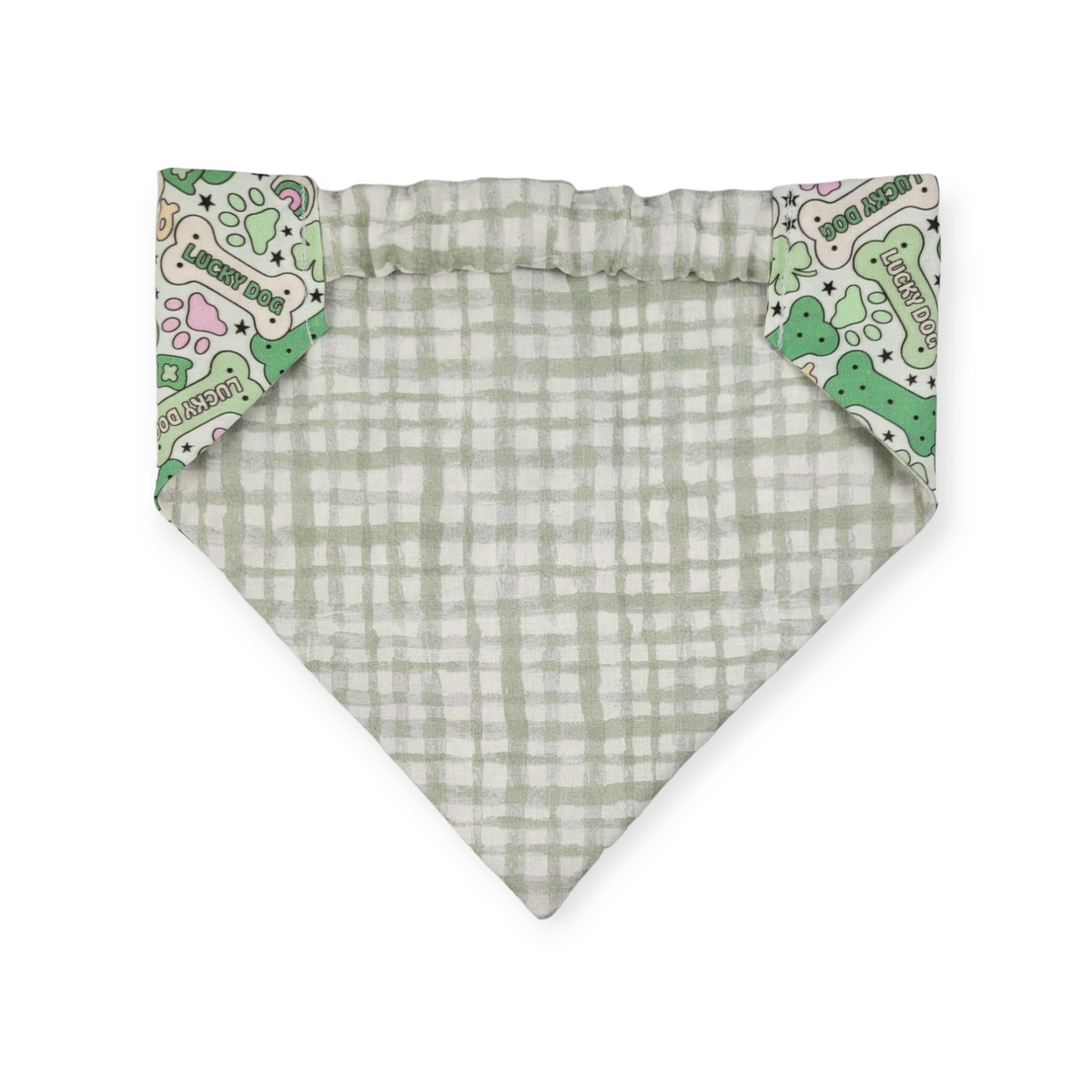 St. Patrick's Day Lucky Dog / Gingham Sage Plaid Slip-on Scrunchie Bandana (Large/X-Large)