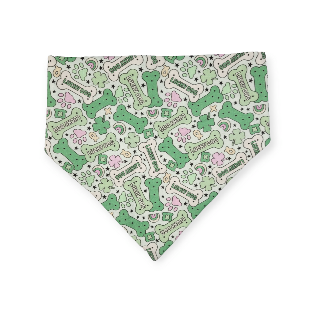 St. Patrick's Day Lucky Dog / Gingham Sage Plaid Slip-on Scrunchie Bandana (Large/X-Large)