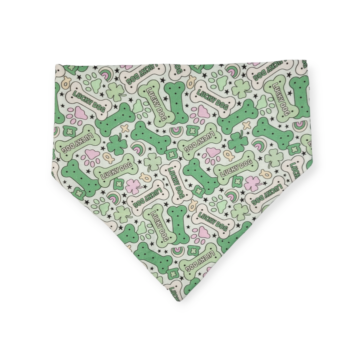 St. Patrick's Day Lucky Dog / Gingham Sage Plaid Slip-on Scrunchie Bandana (Large/X-Large)
