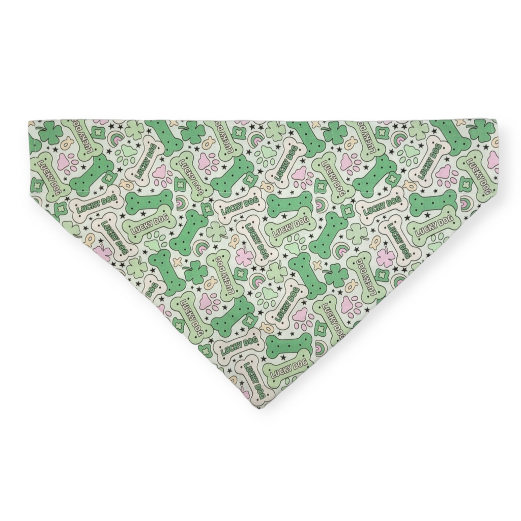 St. Patrick's Day Lucky Dog / Gingham Sage Plaid Slide-on Bandana (X-Large)