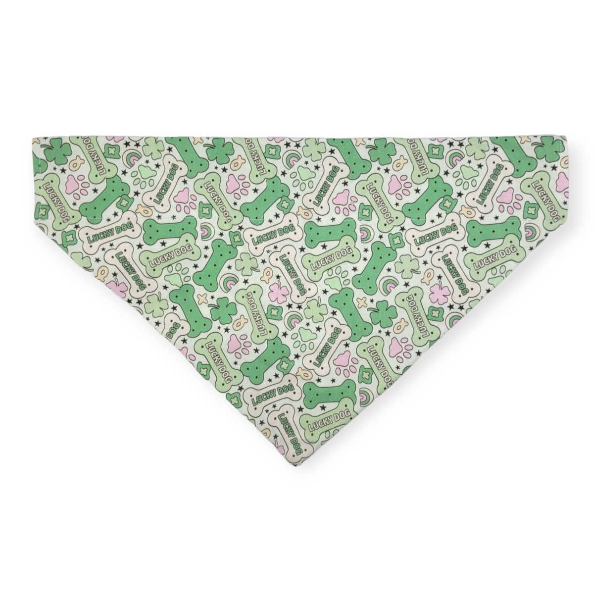 St. Patrick's Day Lucky Dog / Gingham Sage Plaid Slide-on Bandana (X-Large)