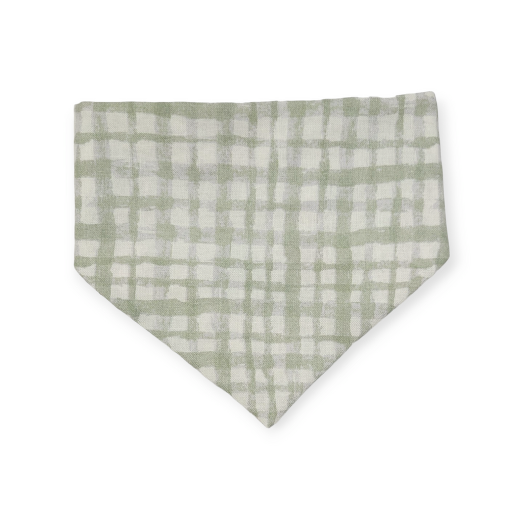 St. Patrick's Day Lucky Dog / Gingham Sage Plaid Slip-on Scrunchie Bandana (X-Small/Small)