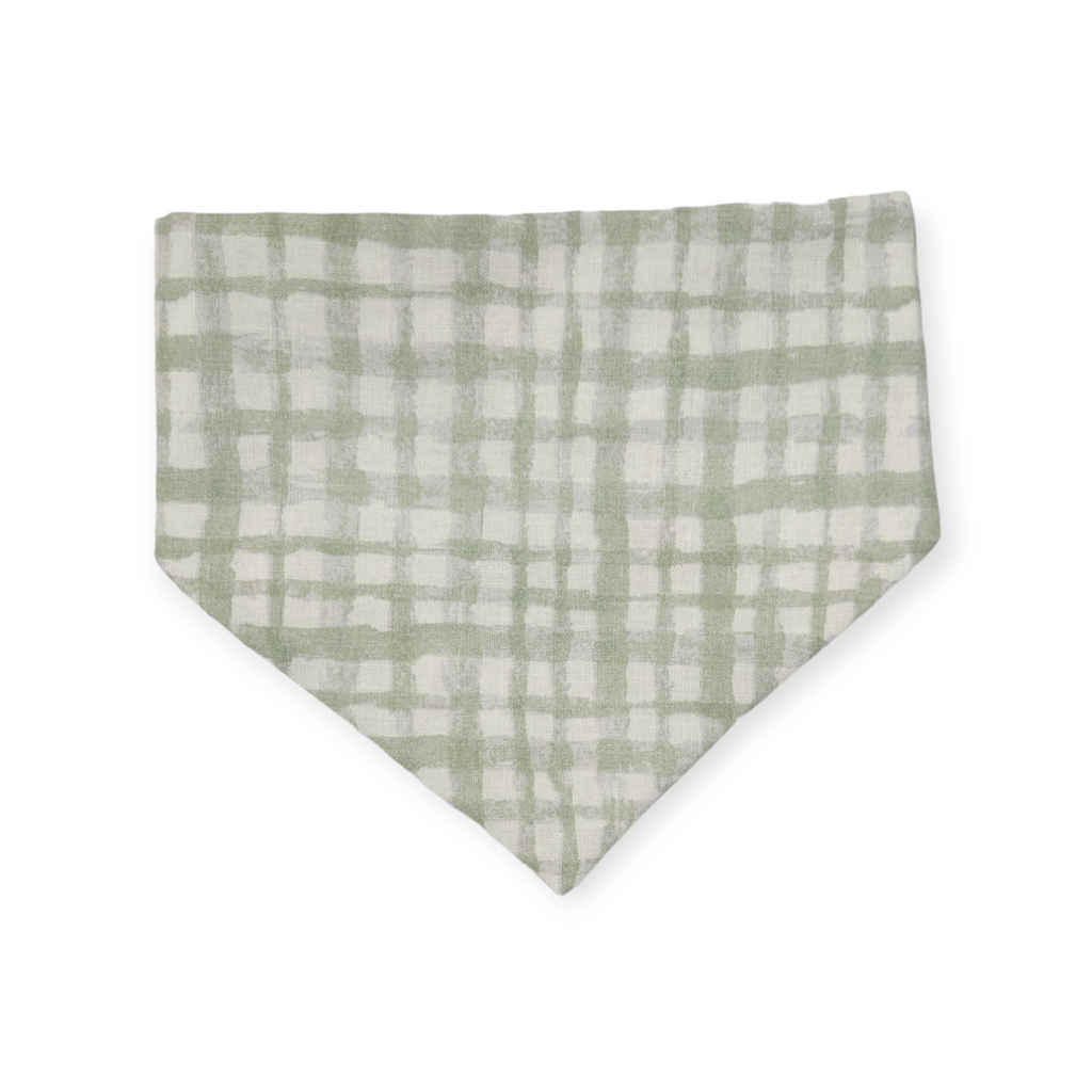 St. Patrick's Day Lucky Dog / Gingham Sage Plaid Slip-on Scrunchie Bandana (Small)