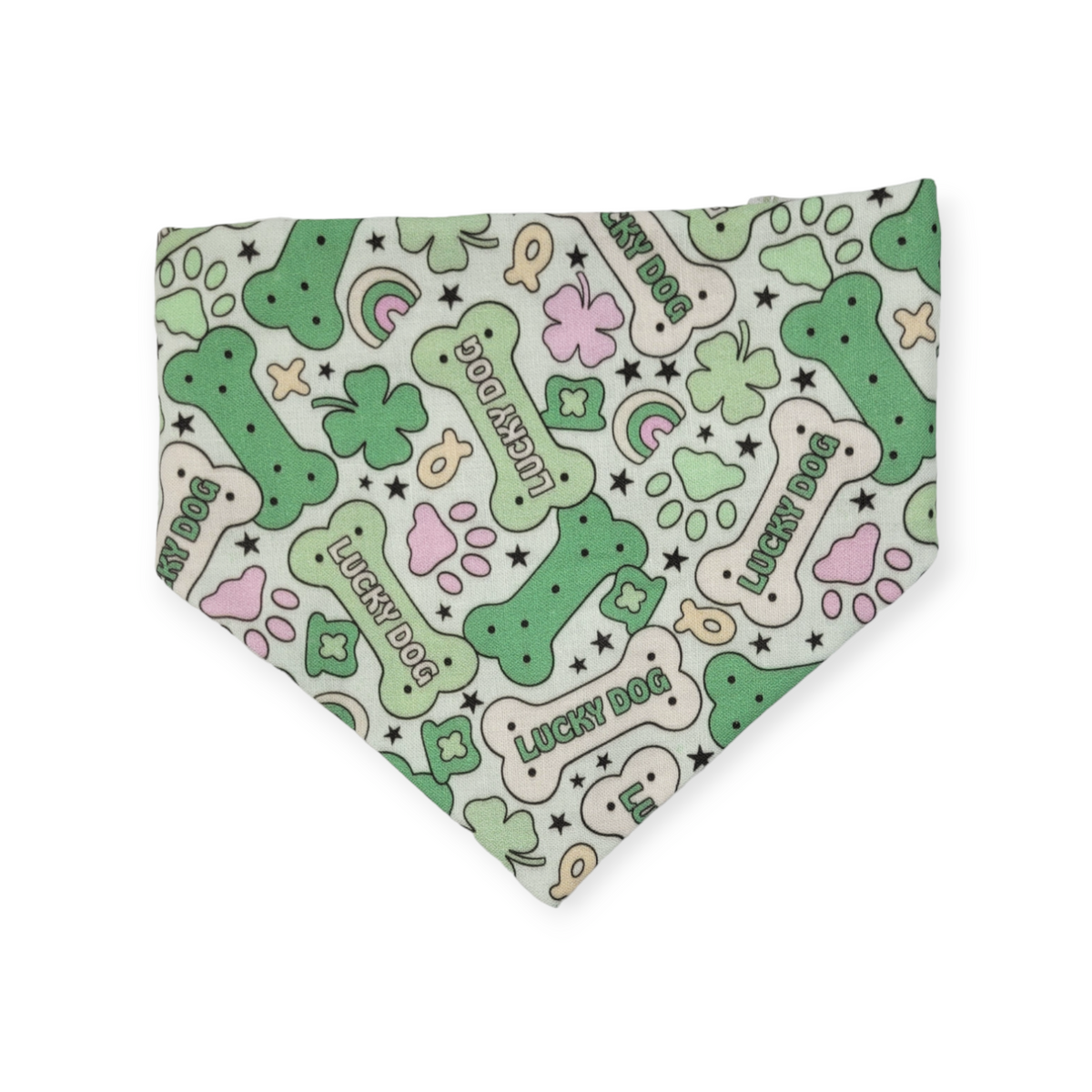 St. Patrick's Day Lucky Dog / Gingham Sage Plaid Slip-on Scrunchie Bandana (Small)