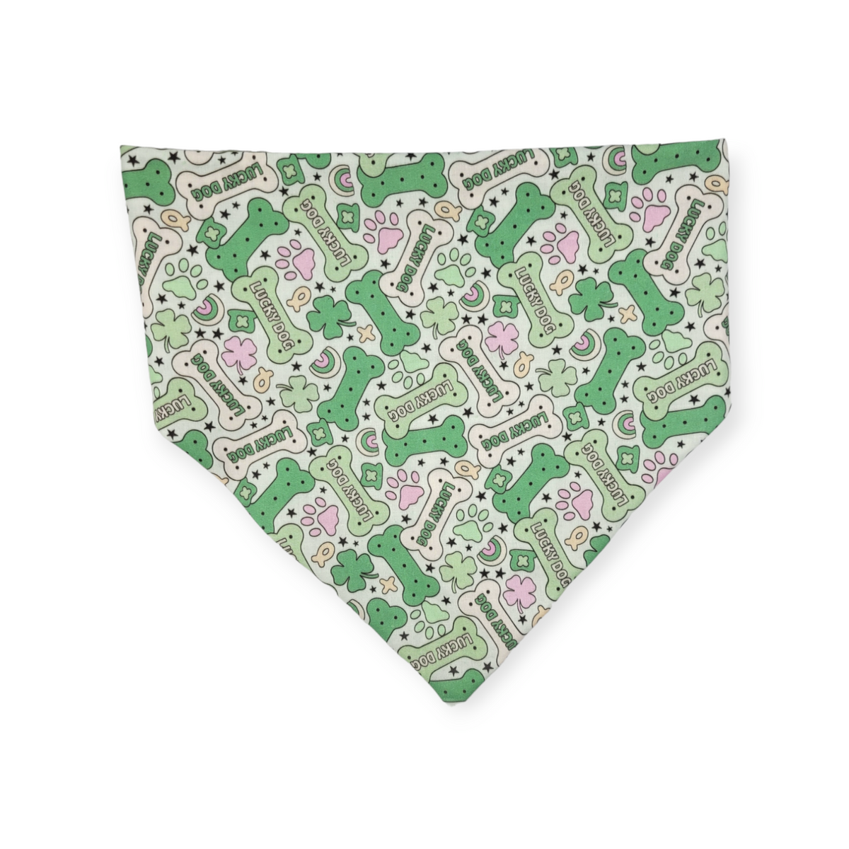 St. Patrick's Day Lucky Dog / Gingham Sage Plaid Slip-on Scrunchie Bandana (X-Large)