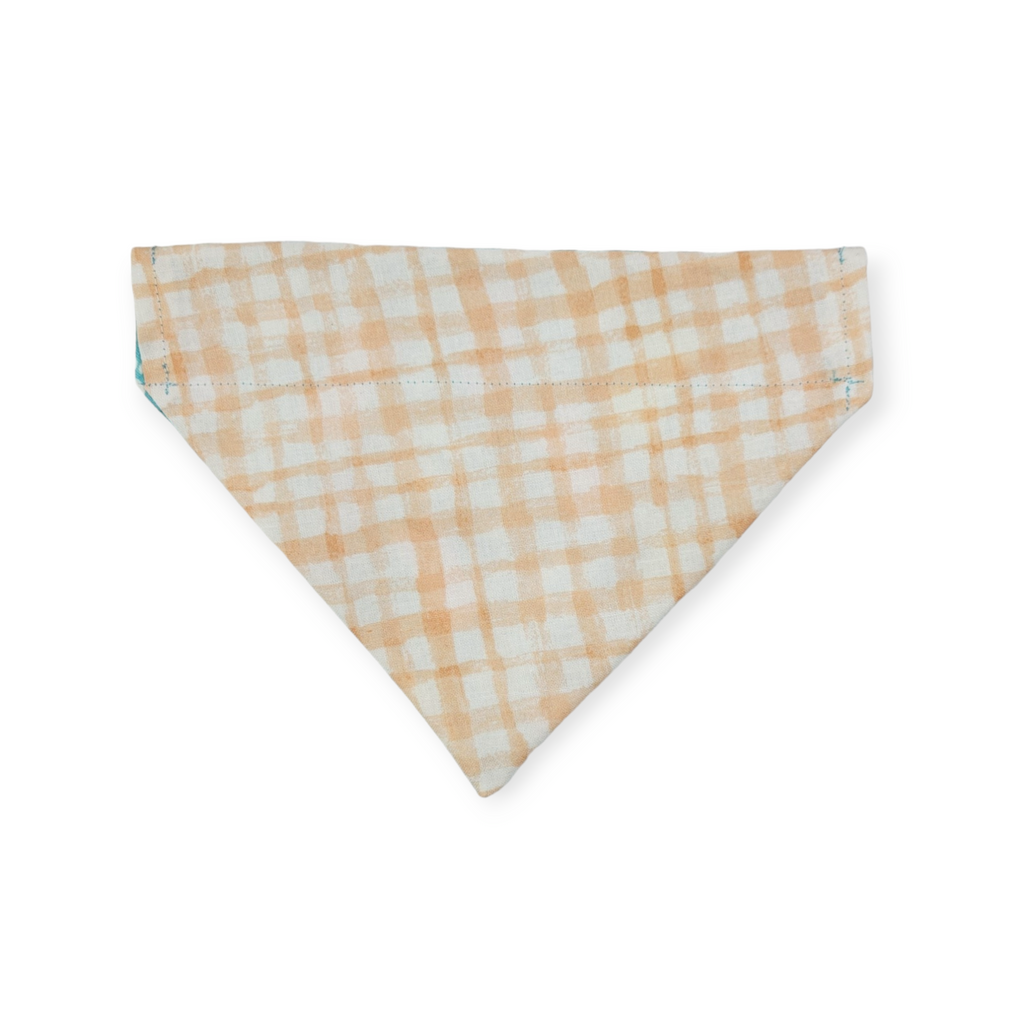 Easter Bunny Paw Prints/ Peach Gingham Plaid Reversible Slide-on Bandana  (Small)