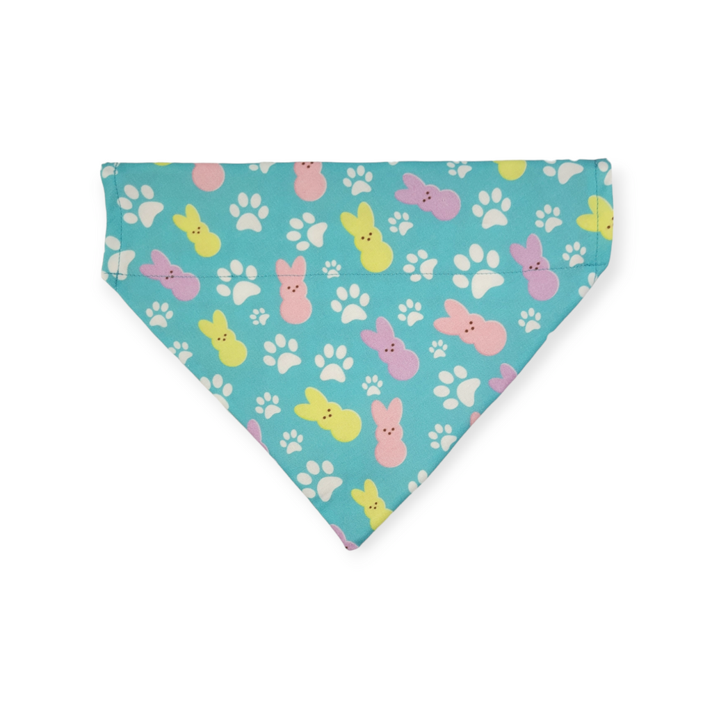 Easter Bunny Paw Prints/ Peach Gingham Plaid Reversible Slide-on Bandana (Medium)