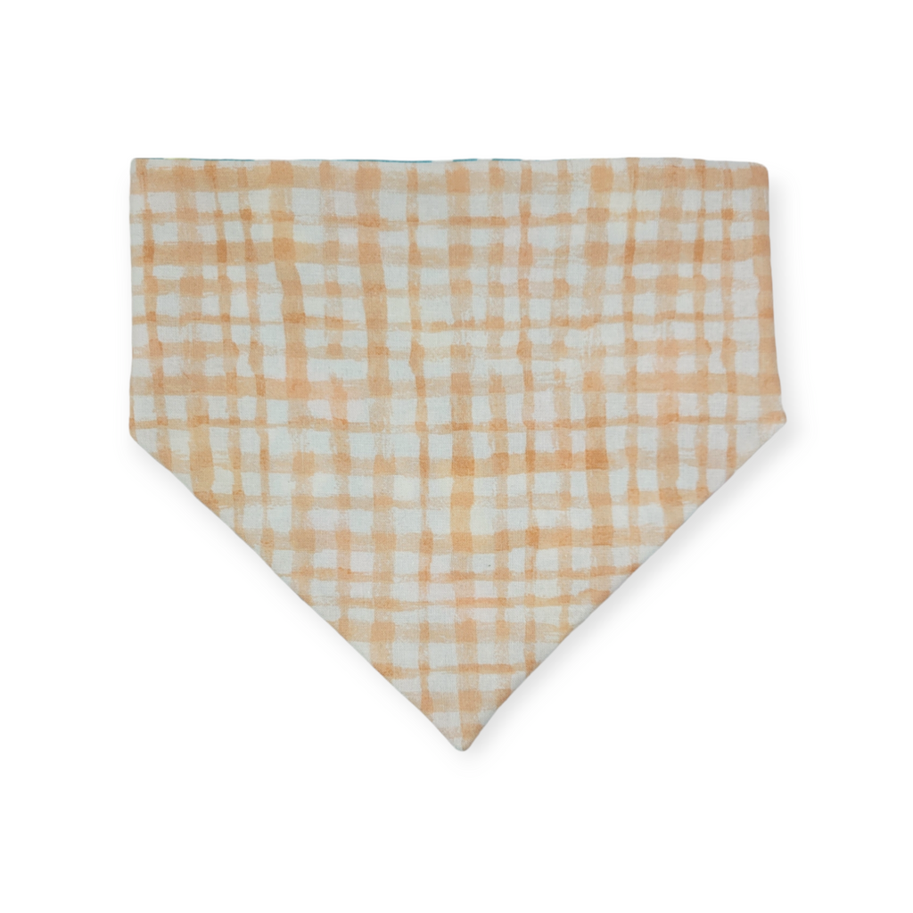 Easter Bunny Paw Prints/ Peach Gingham Plaid Slip-on Scrunchie Bandana (Medium/Large)