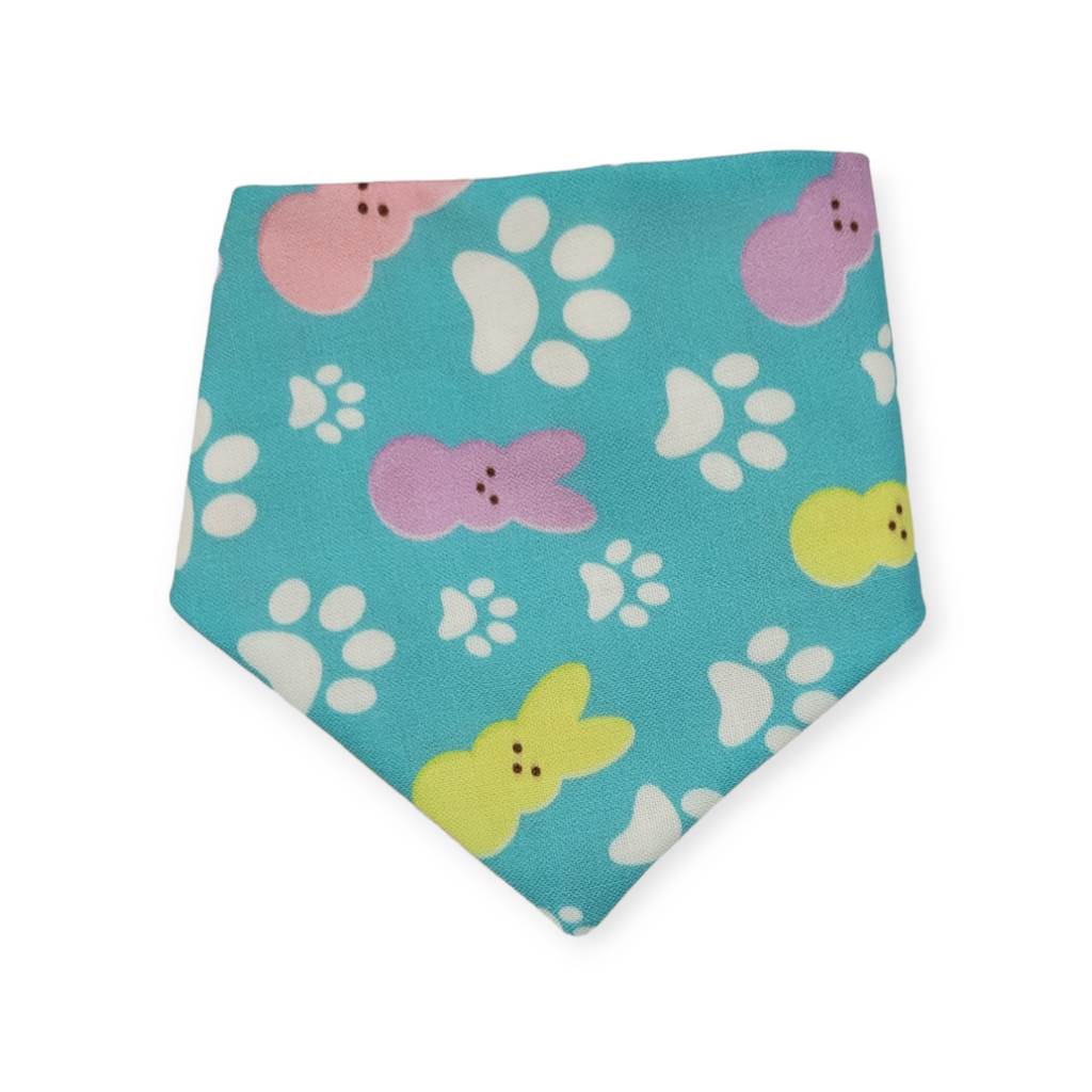 Easter Bunny Paw Prints/ Peach Gingham Plaid Slip-on Scrunchie Bandana (XX-Small)