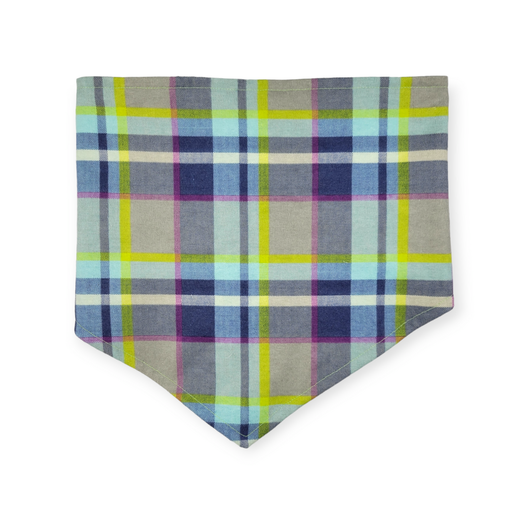 Wild Blossoms/ Artichoke Plaid Reversible Tie-on Bandana (Large)