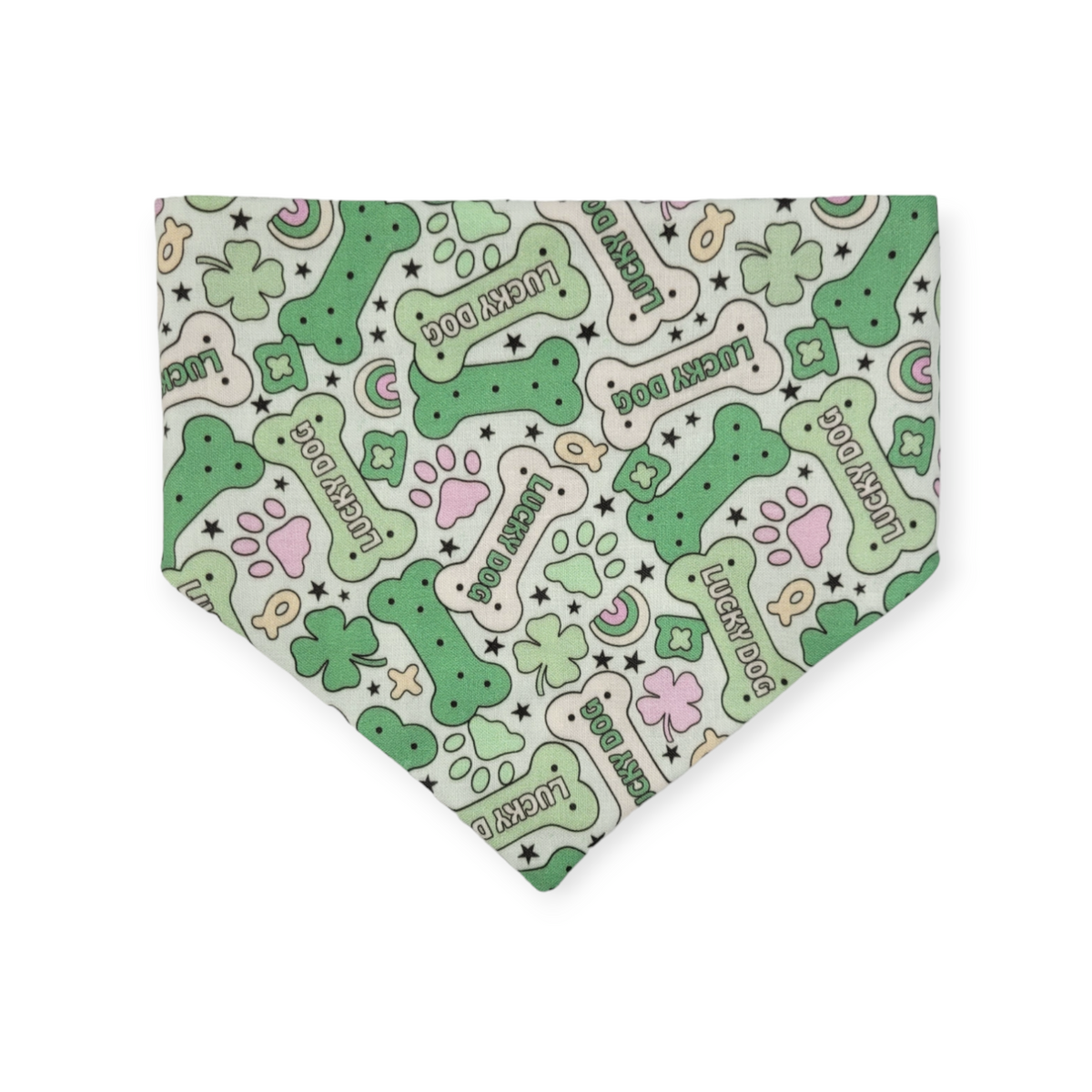 St. Patrick's Day Lucky Dog / Gingham Sage Plaid Slip-on Scrunchie Bandana (Medium)