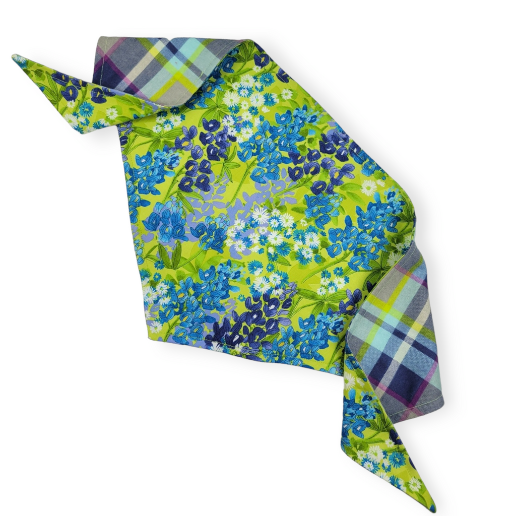 Wild Blossoms/ Artichoke Plaid Reversible Tie-on Bandana (Large)