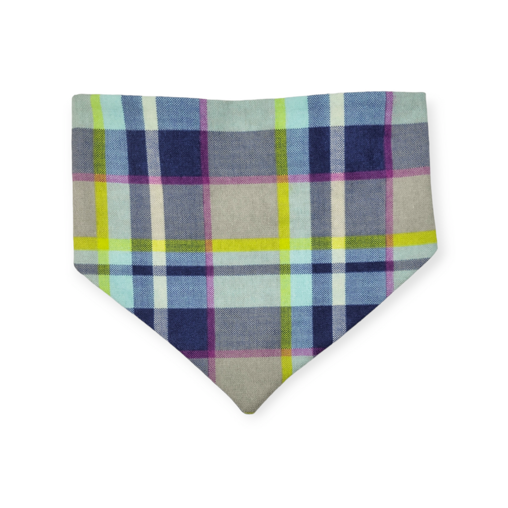 Wild Blossoms/ Artichoke Plaid Slip-on Scrunchie Bandana (Medium)