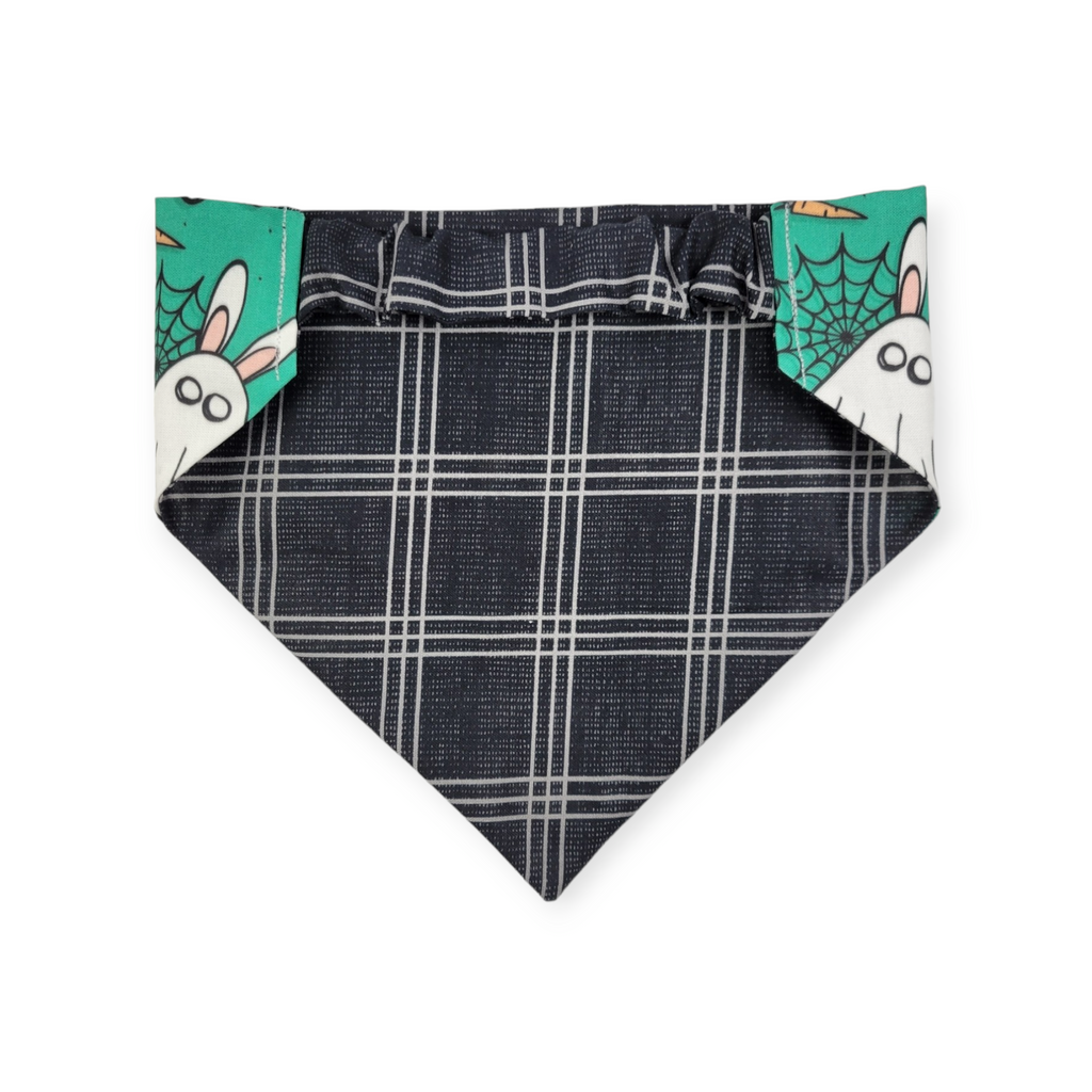Easter Ghosts/ Black Plaid Slip-on Scrunchie Bandana (Medium/Large)