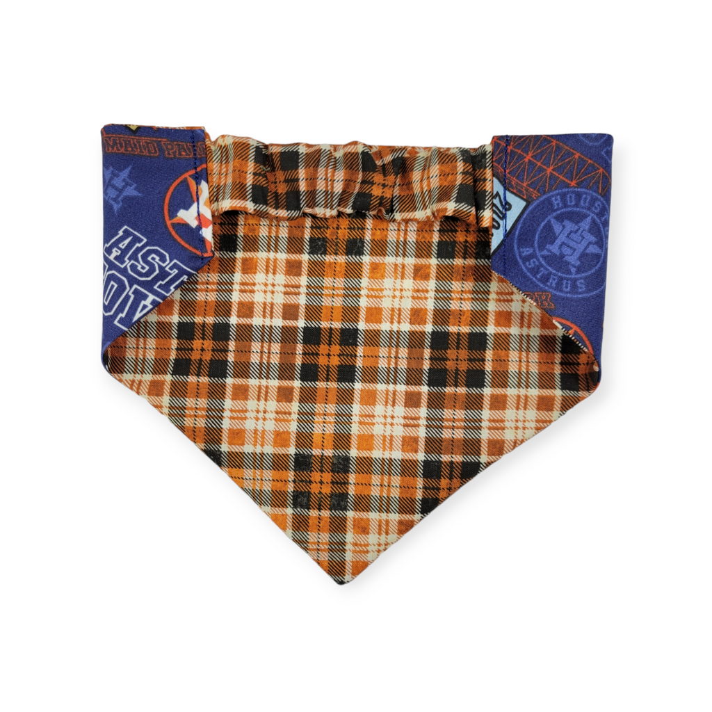 Astros/ Orange Plaid Slip-on Scrunchie Bandana (Medium)