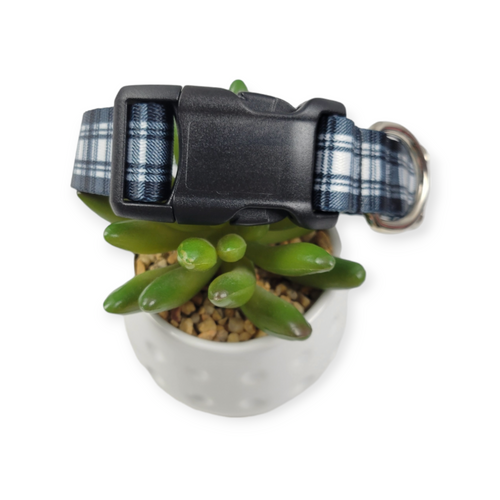 Black And White Plaid Dog collar (Medium, 1" wide)