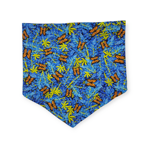 Bluebonnets & Butterflies/Navy Plaid Tie-on Bandana (Large)