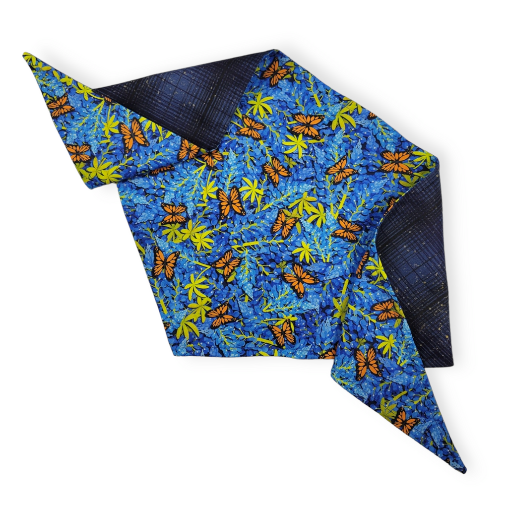 Bluebonnets & Butterflies/Navy Plaid Reversible Bandana