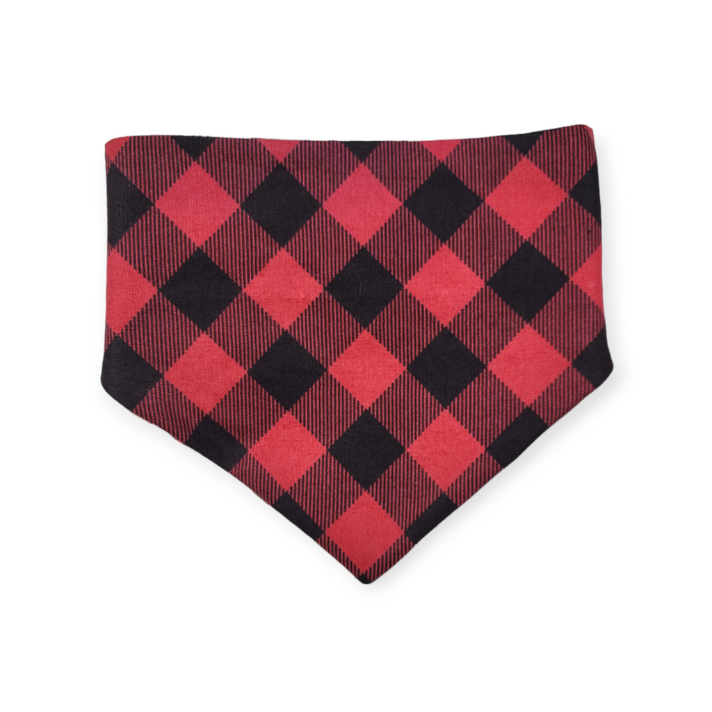 Christmas Mushrooms/Red Buffalo Plaid Slip-on Scrunchie Bandana (Small)