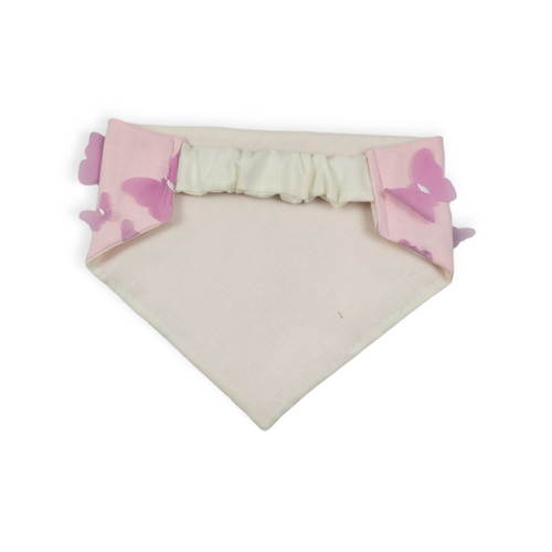 3D Pastel Rainbow Butterflies on Pink Slip-on Scrunchie Bandana (Medium) - #1