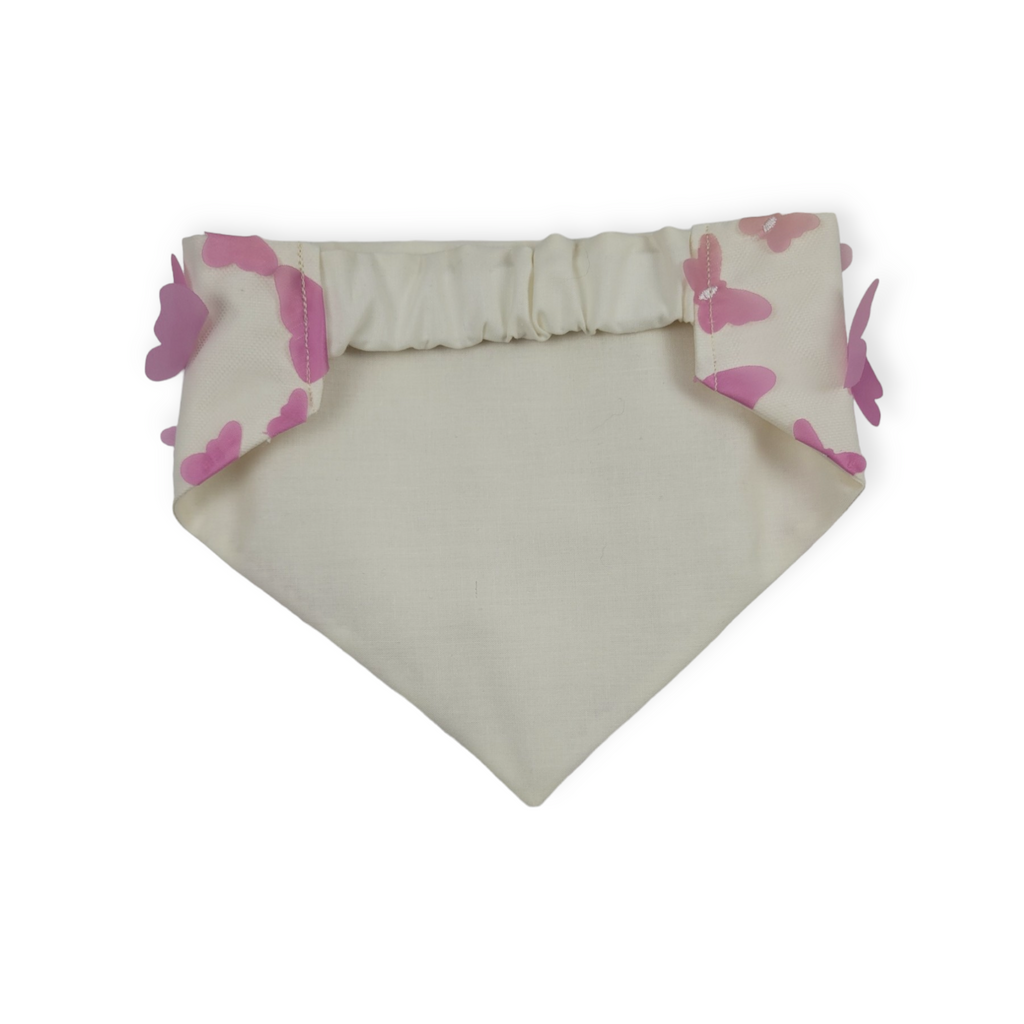 3D Pastel Rainbow Butterflies on Bone Slip-on Scrunchie Bandana (Medium)