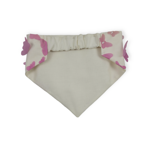 3D Pastel Rainbow Butterflies on Bone Slip-on Scrunchie Bandana (Medium)