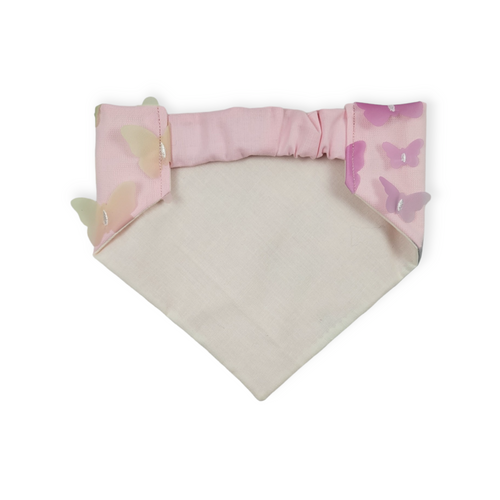 3D Pastel Rainbow Butterflies on Pink Slip-on Scrunchie Bandana (Medium) - #2