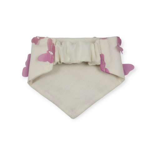 3D Pastel Rainbow Butterflies on Bone Slip-on Scrunchie Bandana (X-Small)