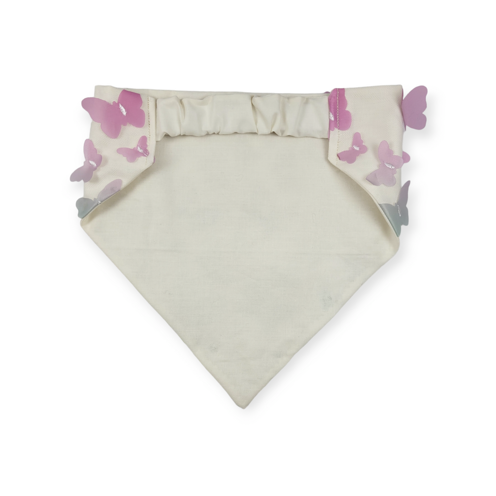 3D Pastel Rainbow Butterflies on Bone Slip-on Scrunchie Bandana (Large)