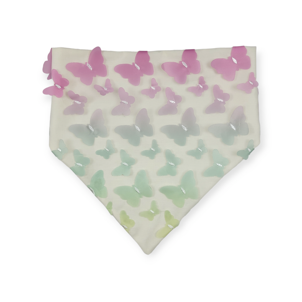 3D Pastel Rainbow Butterflies on Bone Slip-on Scrunchie Bandana (Large)