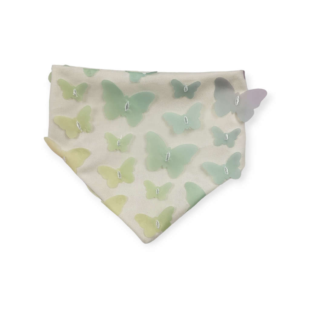 3D Pastel Rainbow Butterflies on Bone Slip-on Scrunchie Bandana (Small)
