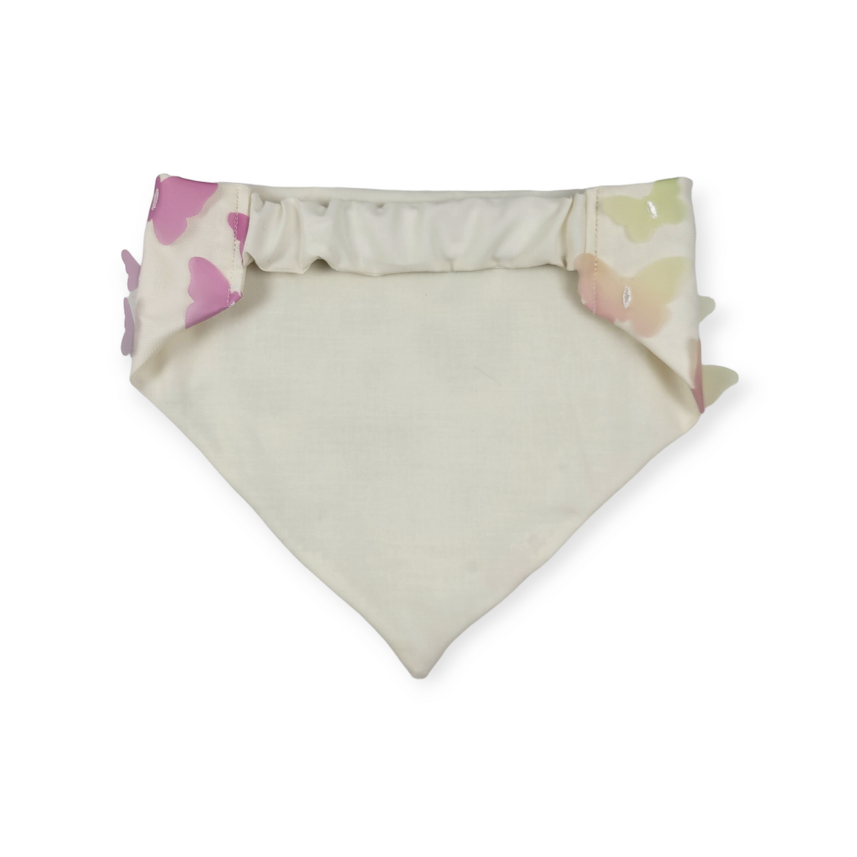 3D Pastel Rainbow Butterflies on Bone Slip-on Scrunchie Bandana (Medium/Large)