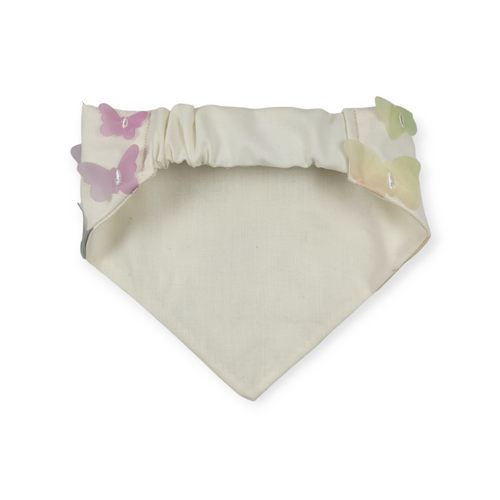 3D Pastel Rainbow Butterflies on Bone Slip-on Scrunchie Bandana (Small)
