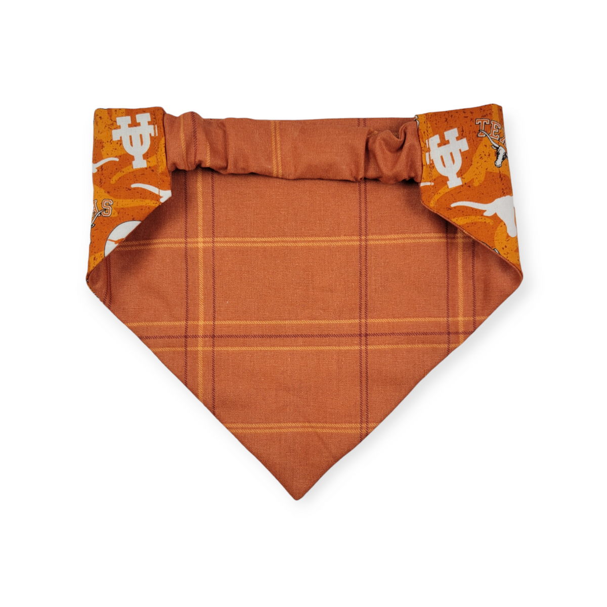 Longhorns/Orange Plaid Slip-on Scrunchie Bandana (Medium/Large)