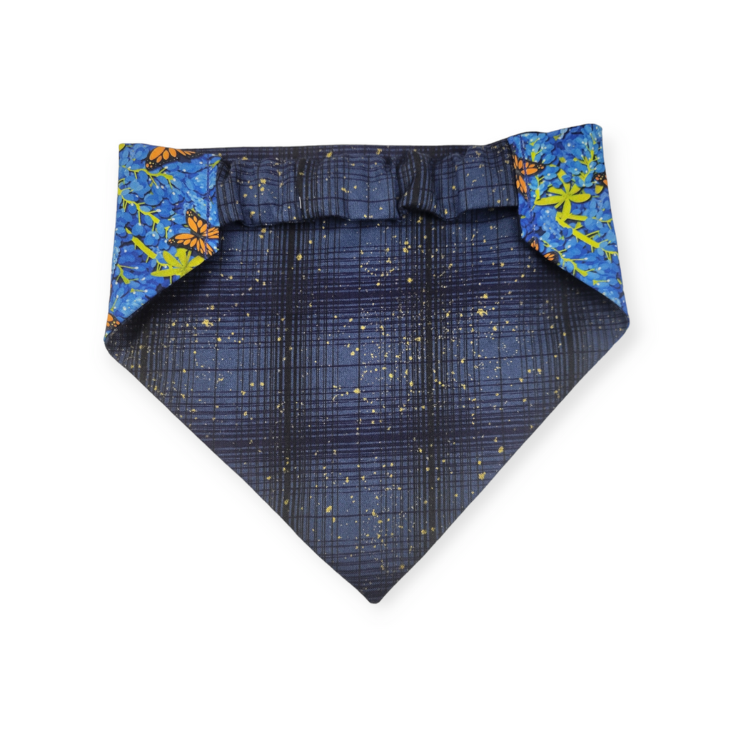 Bluebonnets & Butterflies/Navy Plaid Slip-on Scrunchie Bandana (Medium)