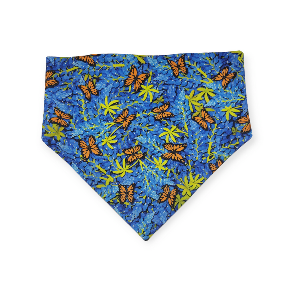 Bluebonnets & Butterflies/Navy Plaid Slip-on Scrunchie Bandana (Medium)
