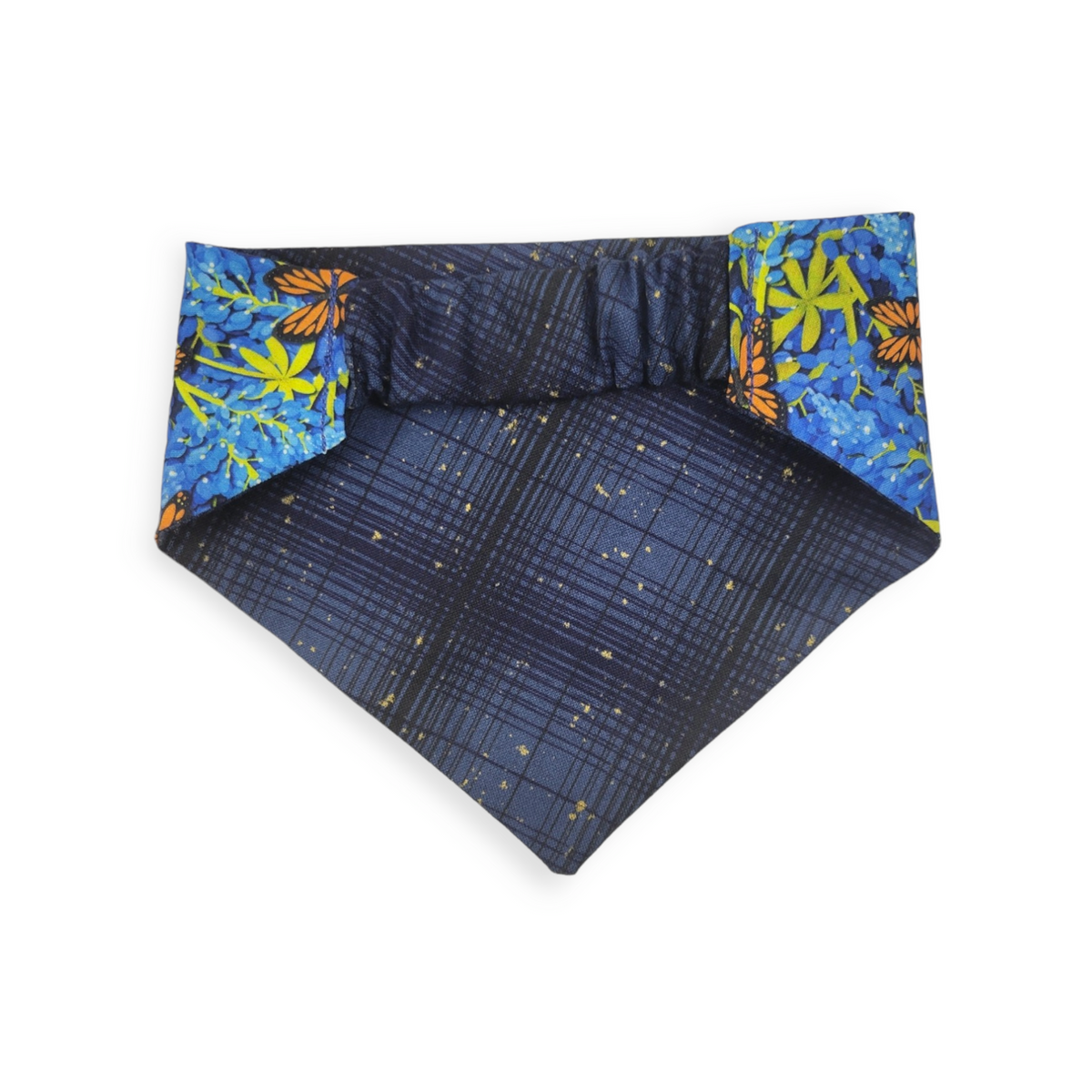 Bluebonnets & Butterflies/Navy Plaid Slip-on Scrunchie Bandana (Small/Medium)