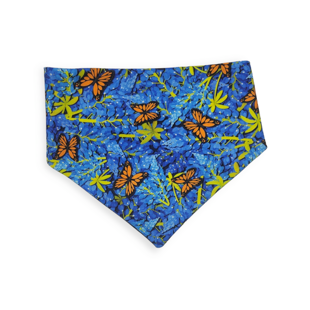 Bluebonnets & Butterflies/Navy Plaid Slip-on Scrunchie Bandana (Small/Medium)