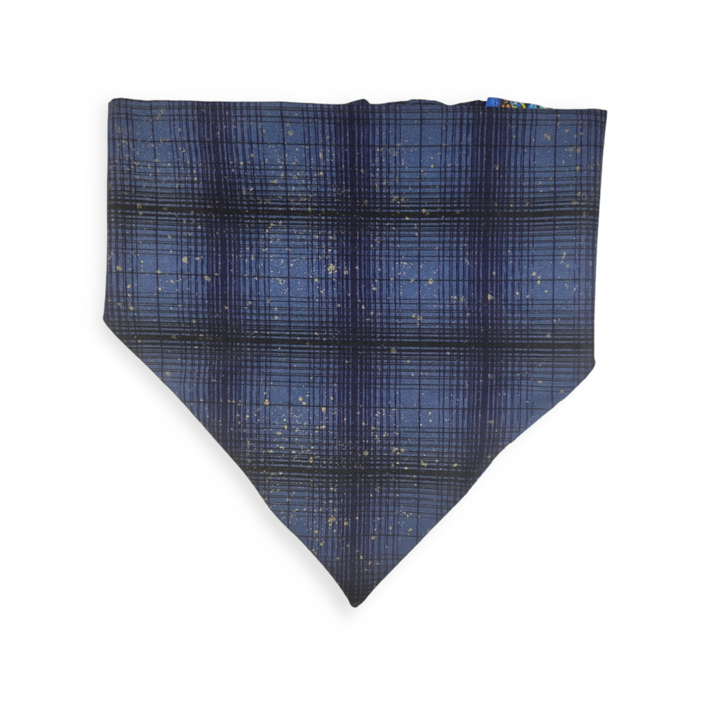 Bluebonnets & Butterflies/Navy Plaid Slip-on Scrunchie Bandana (Large)