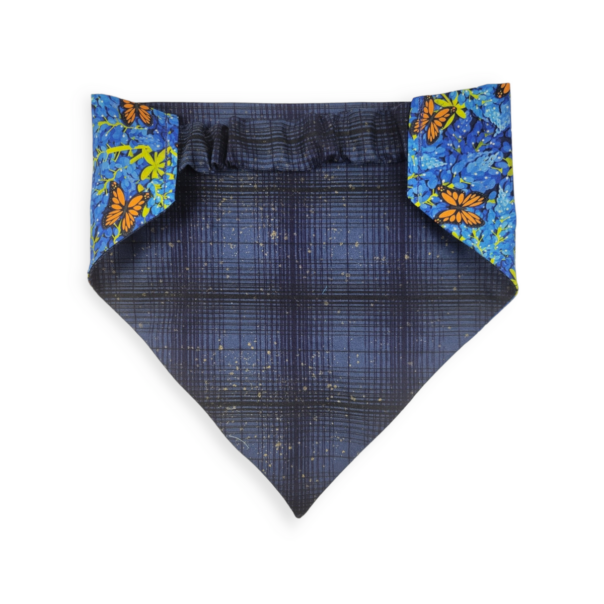 Bluebonnets & Butterflies/Navy Plaid Slip-on Scrunchie Bandana (Large/X-Large)
