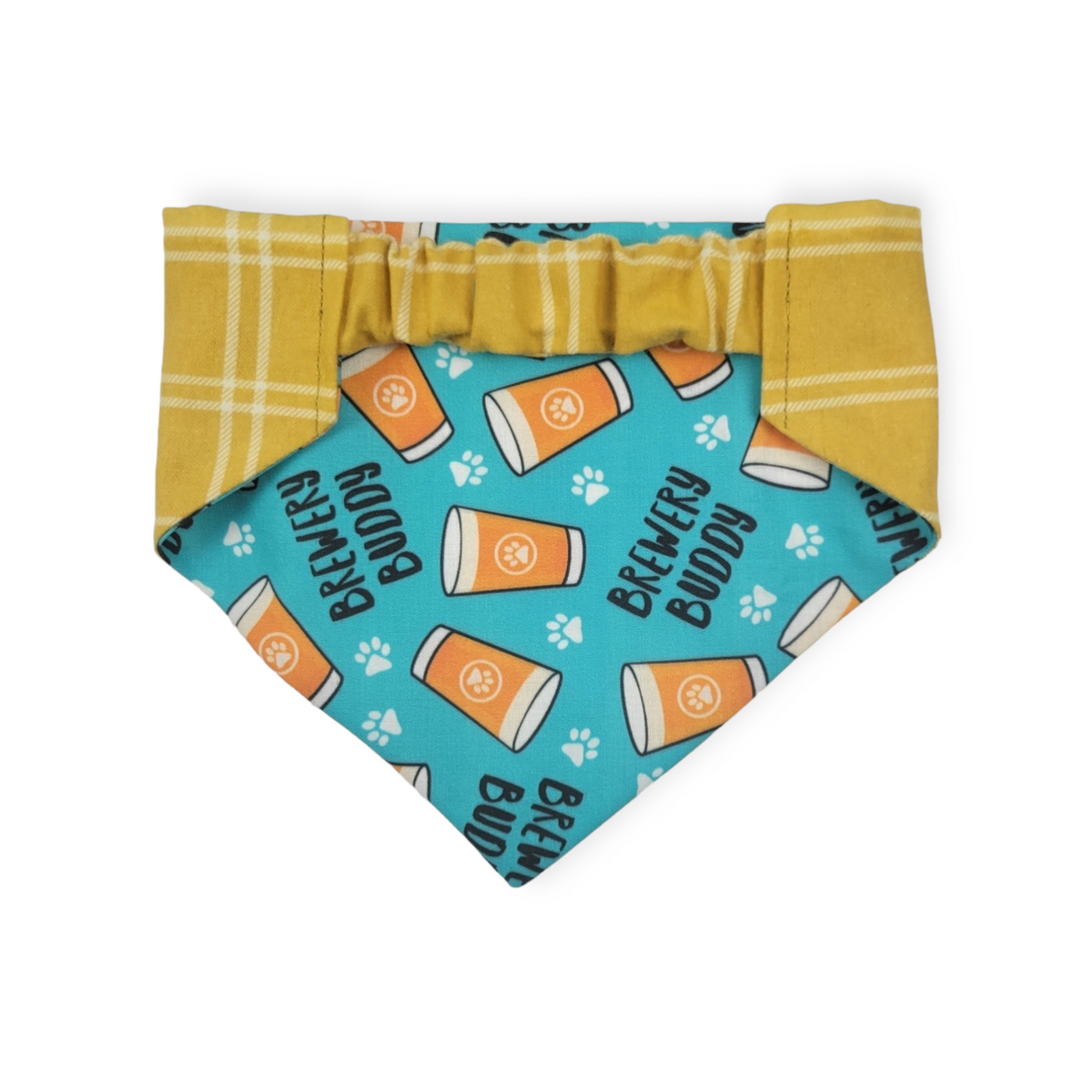 Brewery Buddy/Mustard Plaid Slip-on Scrunchie Bandana (Medium)
