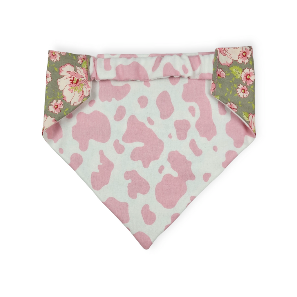Ambleside Cobblestone Gray/Pink Cow Spots Slip-on Scrunchie Bandana (Large)